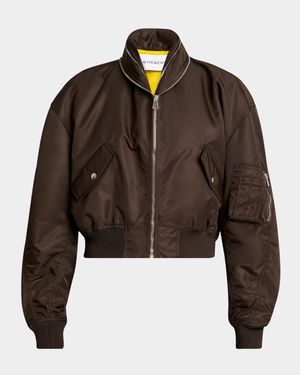 Zipped Double Shawl-Collar Crop Bomber