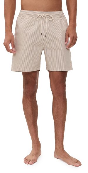 Polo Ralph Lauren Traveler Seersucker Swim Trunks 6 Coastal Beige Seersucker M