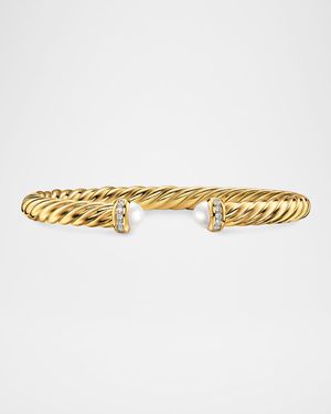 Cablespira Flex Bracelet with Pearl and Diamonds in 18K Gold, 6mm