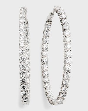 18K 2" White Gold Diamond Oval-Hoop Earrings, 12.71tcw