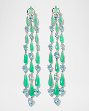 18k White Gold Pear-Cut Aquamarine and Chrysoprase Earrings