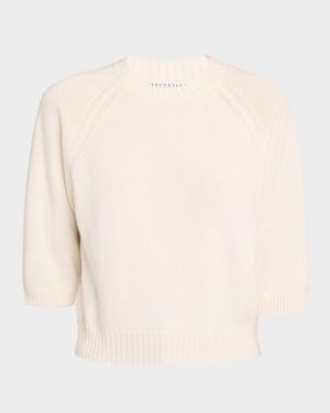 Shetland Cashmere Knit 3/4-Sleeve Crewneck Sweater