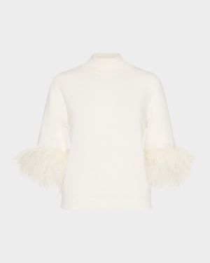 Mock-Neck Feather Cuff Sweater
