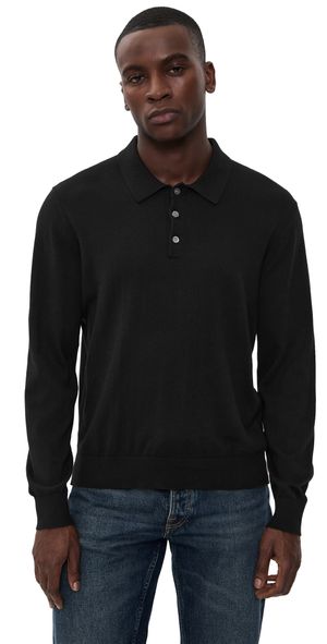 Madewell Cotton Long Sleeve Polo Jet Black L