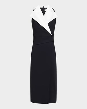 Sleeveless Pleated Two-Tone Midi Dress