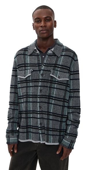 Guest in Residence Plaid Cashmere Work Shirt Black Combo XL