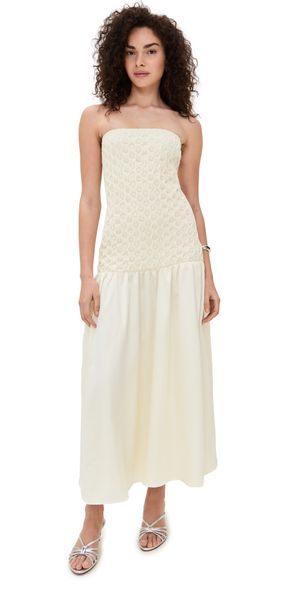 Arianne Elmy Strapless Smocked Parlour Dress Mellow Yellow XS