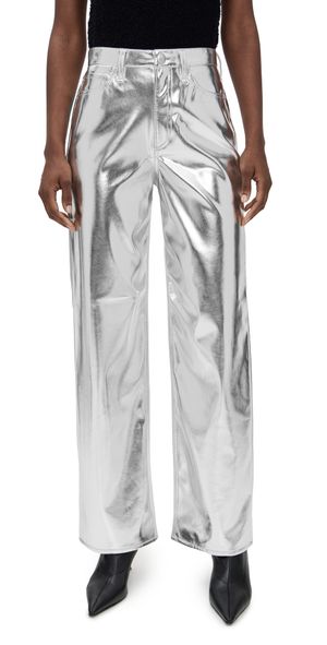 rag & bone Logan Faux Leather Wide Leg Pants Silver 27