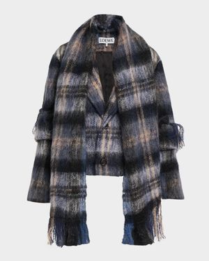Check Alpaca Fringe Scarf Jacket
