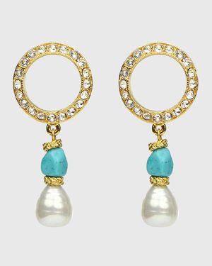 Pearly Turquoise-Stone Dangle Earrings