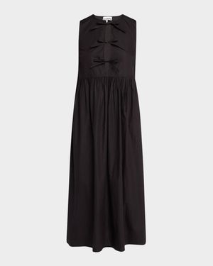 Tie-Front Cotton Poplin Midi Dress