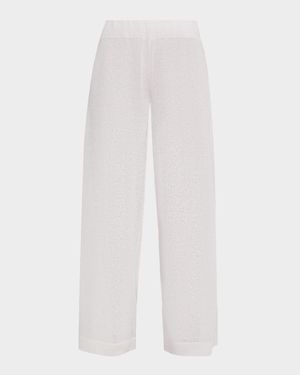Linen-Silk Paillette Knit Straight-Leg Pull-On Pants