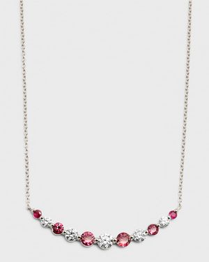 18K White Gold Round Ruby and Round Diamond GH/SI1 Smily Necklace, 18"L, 1.13tcw