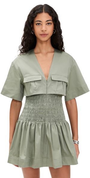 AMUR Genny Smocked Mini Dress Tree Moss 12