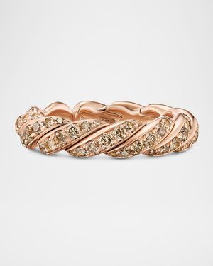 Sculpted Cable Flex Band Ring with Diamonds in 18K Rose Gold, 5mm