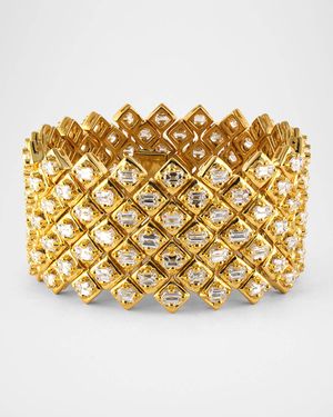 Estate 18K Yellow Gold Emerald-Cut Diamond Wide Bracelet