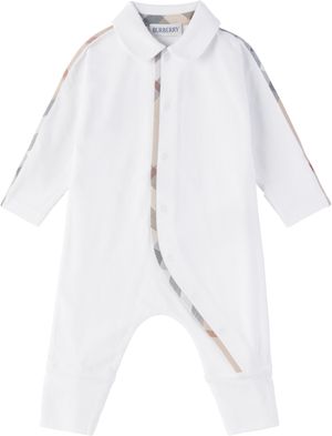 Burberry Baby White Stretch Cotton Jumpsuit Set