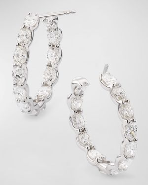18K White Gold Inside Out Oval Diamond Hoop Earrings, 4.42tcw, 1"L