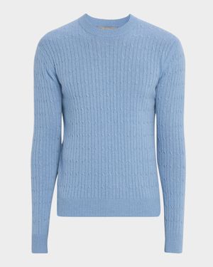 Men's Micro Cable-Knit Cashmere Crewneck Pullover