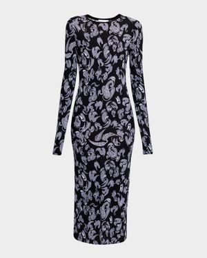 Waiana Long-Sleeve Paisley Midi Dress
