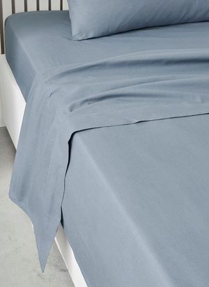 Today Linge De Maison - Drap plat pour lit uni en coton - Taille 240x300 cm - Bleu