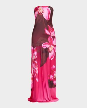 Aiyanna Floral Silk Strapless Dress