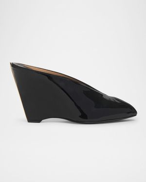 Alicia Patent Leather Peep-Toe Wedge Mules