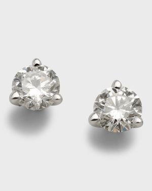 18K White Gold 3-Prong Round Diamond Martini Stud Earrings, 0.75tcw,, 0.180"L / 0.18 W