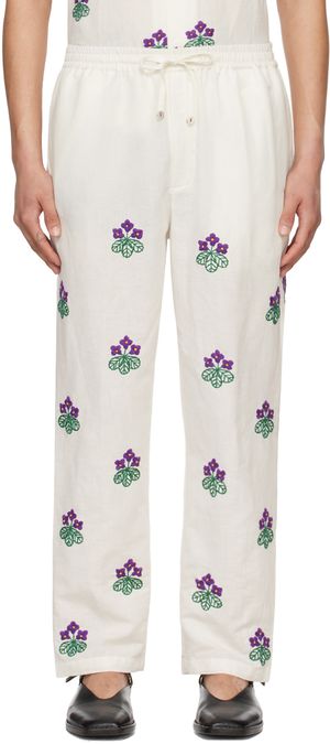HARAGO Off-White Floral Trousers