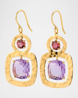 Rock Candy 18K Yellow Gold Crinkled 2-Stone Earrings with Tourmaline and Amethyst