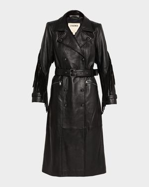 Celina Leather Fringe Trench Coat