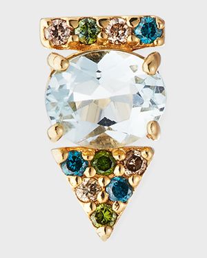 14K Gold Aquamarine & Diamond Arrow Stud Earring, Single