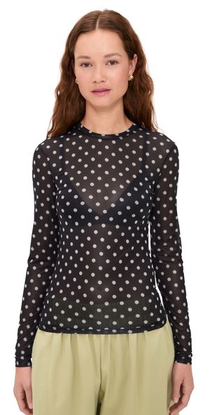 GANNI Printed Sheer Jersey Long Sleeve Black 44