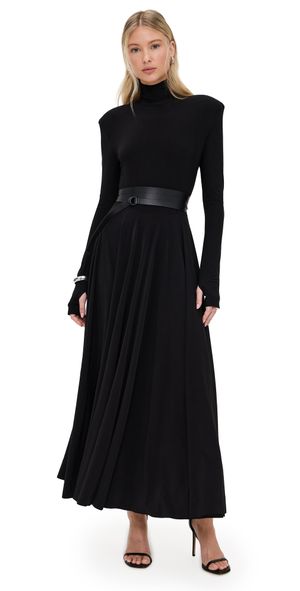 Norma Kamali Shoulder Pad Turtle Flared Dress Black M