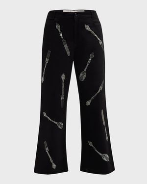 Michelin Star Embellished Wide-Leg Crop Pants