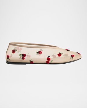 Mercy Raspberry-Embellished Mesh Flats