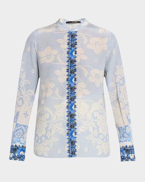 Eloise Lace-Print Silk Blouse