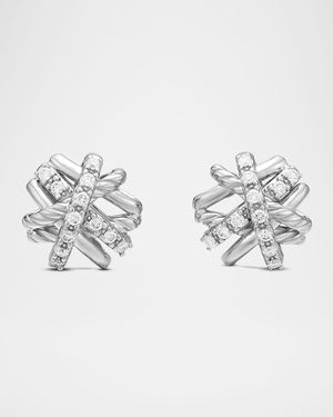 Crossover Sterling Silver Earrings with Diamonds