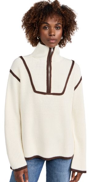 English Factory Quarter Zip Sweatshirt Brown Multi M