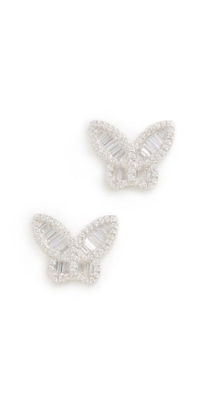 By Adina Eden Pave X Baguette Butterfly Stud Earrings Silver One Size