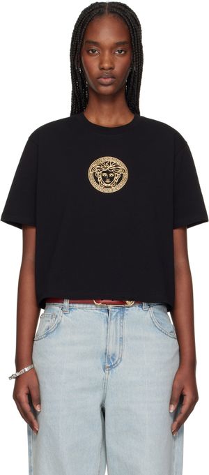 Versace T-shirt écourté noir à logo Medusa