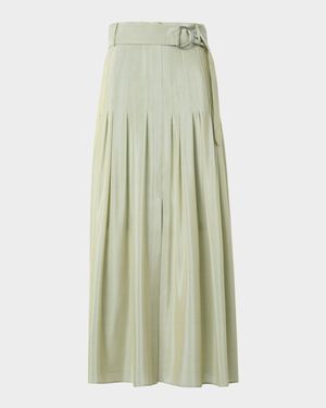 Pleated A-Line Batiste Midi Skirt