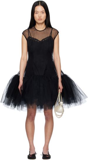 Simone Rocha Robe courte sans manches noire à ourlet de style tutu