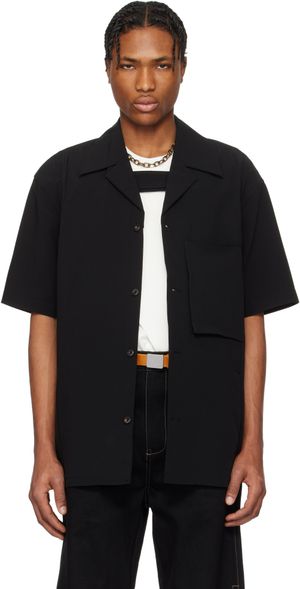 NULLUS Black Dry Button Strap Short Sleeve Shirt