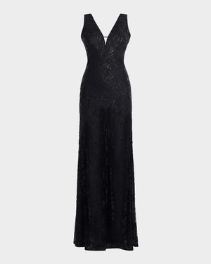 Sequin-Embellished Cutout Gown
