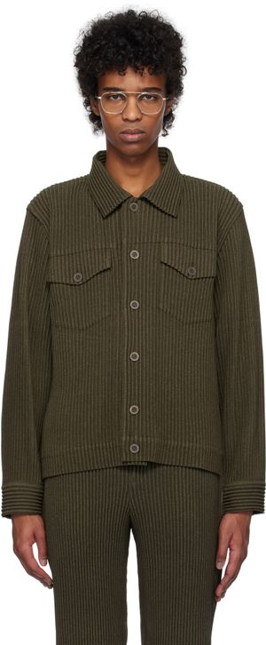 Homme Plissé Issey Miyake Blouson léger kaki en polyester façon laine