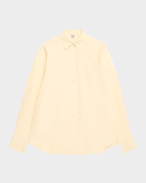 Raw-Edge Raglan-Sleeve Button-Down Shirt