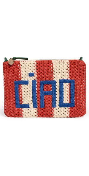 Clare V. Flat Clutch with Tabs Cream/Bright Poppy Crochet One Size