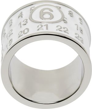 MM6 Maison Margiela Bague large argenté et blanc à logo