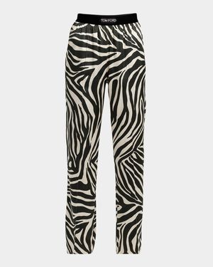 Optical Zebra-Print Silk Pajama Pants